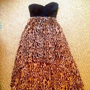 Strapless Black / Leopard Maxi Dress